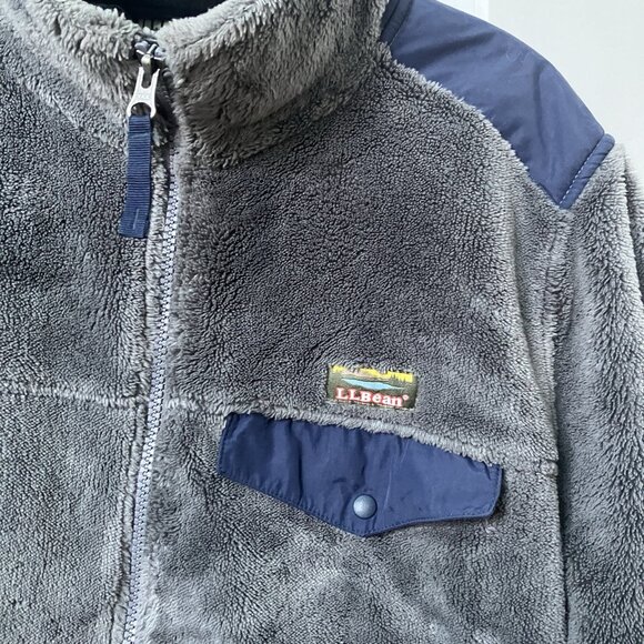 L.L. Bean Hi Pile Fleece Jacket Mens M Reg Gray Full Zip Blue Outdoor Gorpcore - Picture 3 of 12